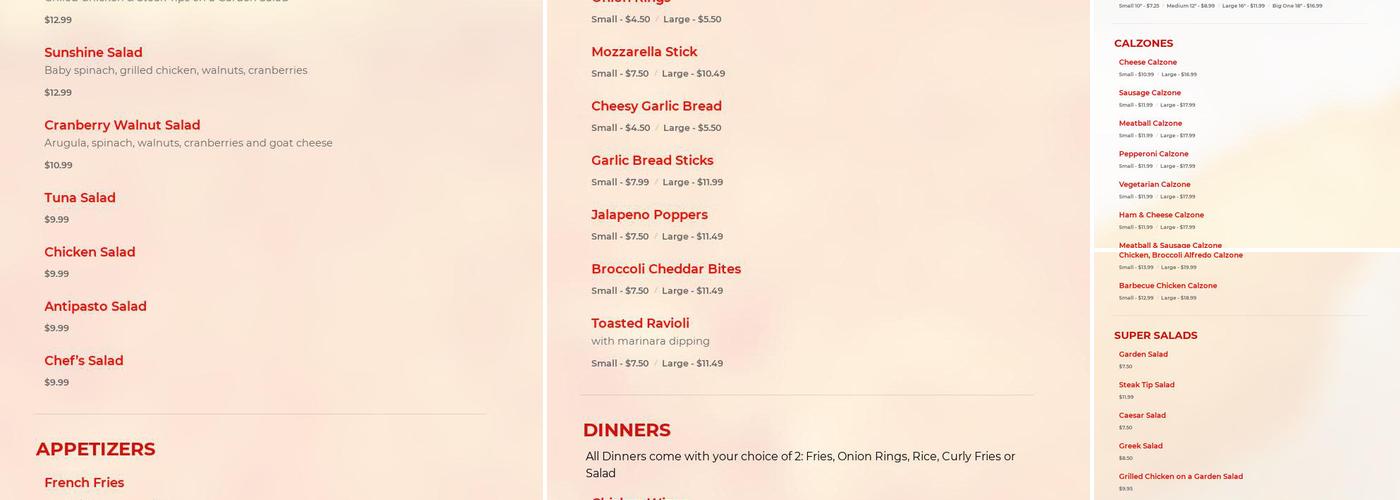 Five Star Pizza Menu