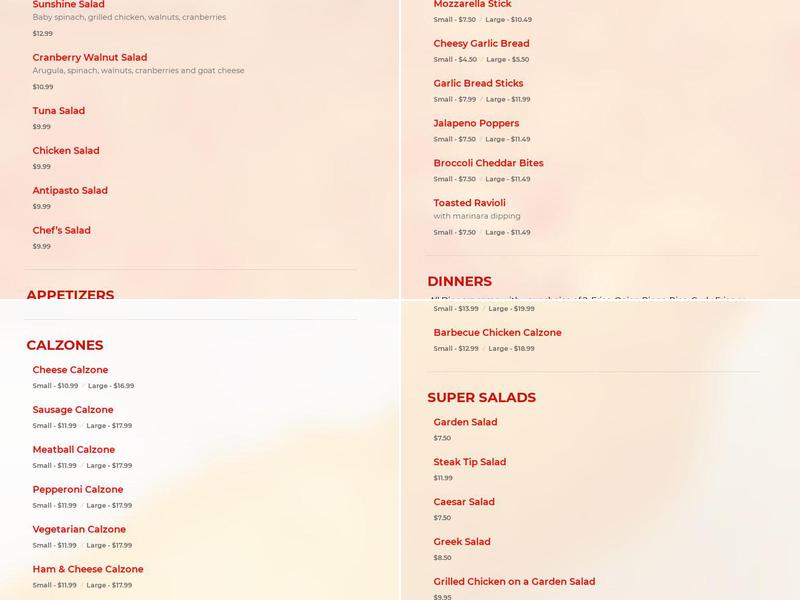 Five Star Pizza Menu