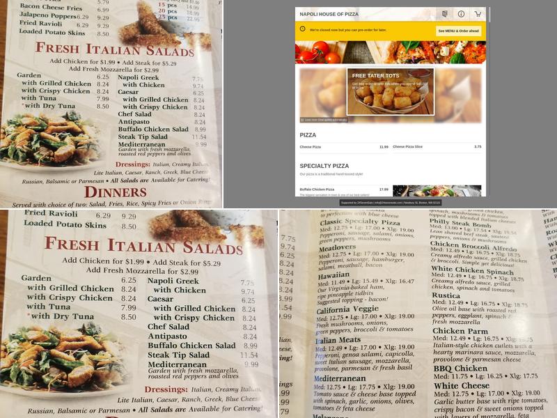 Napoli House of Pizza Menu