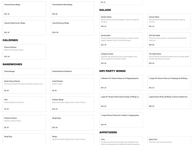 Antonio's Pizzeria Menu