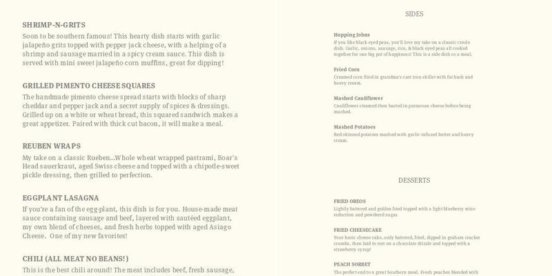 The Painted Chef Menu