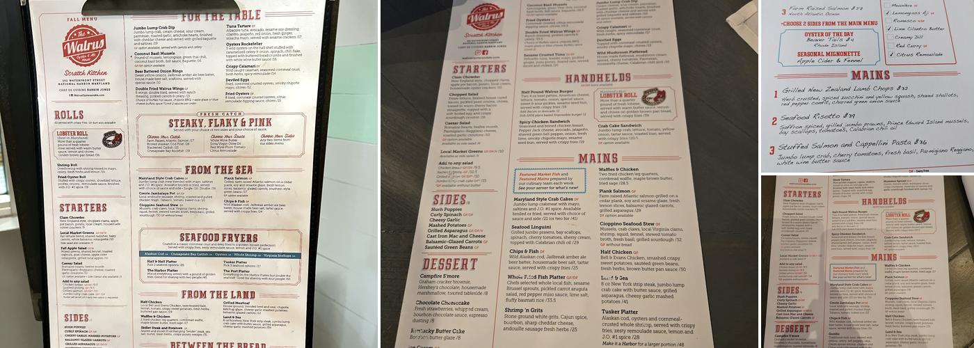 The Walrus Oyster & Ale House Menu