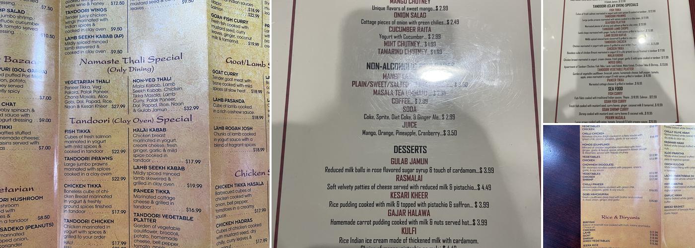 Namaste Cuisine Menu