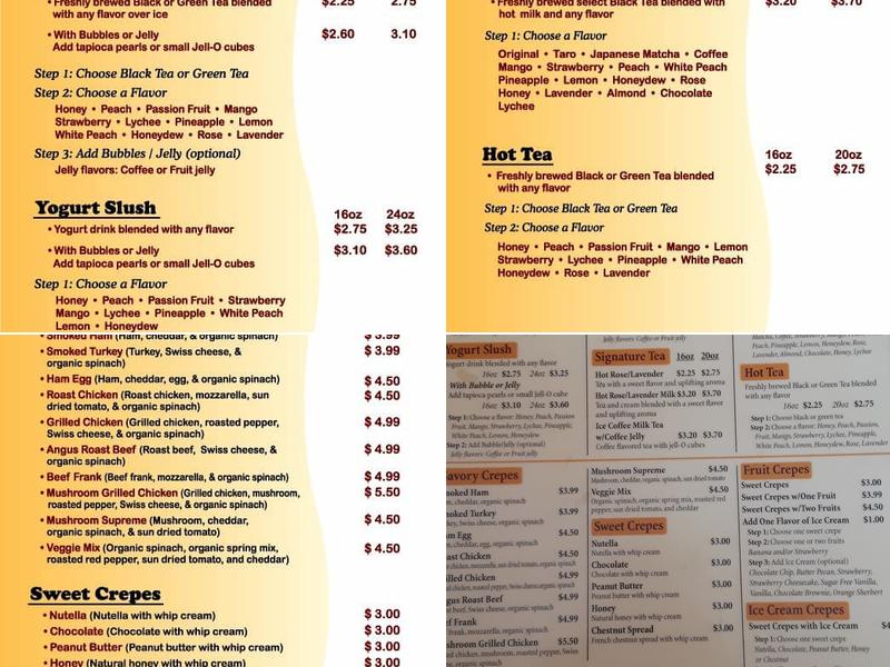 Blend Tea and Crepe Lounge Menu