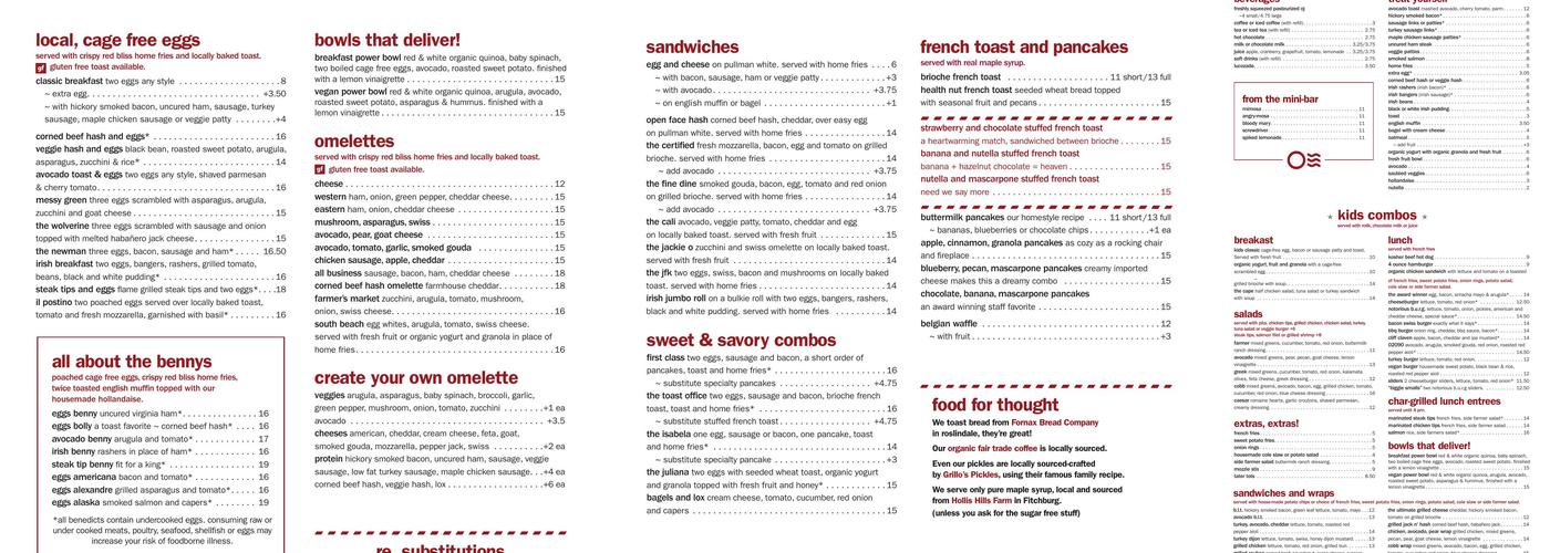 The Toast Office Menu