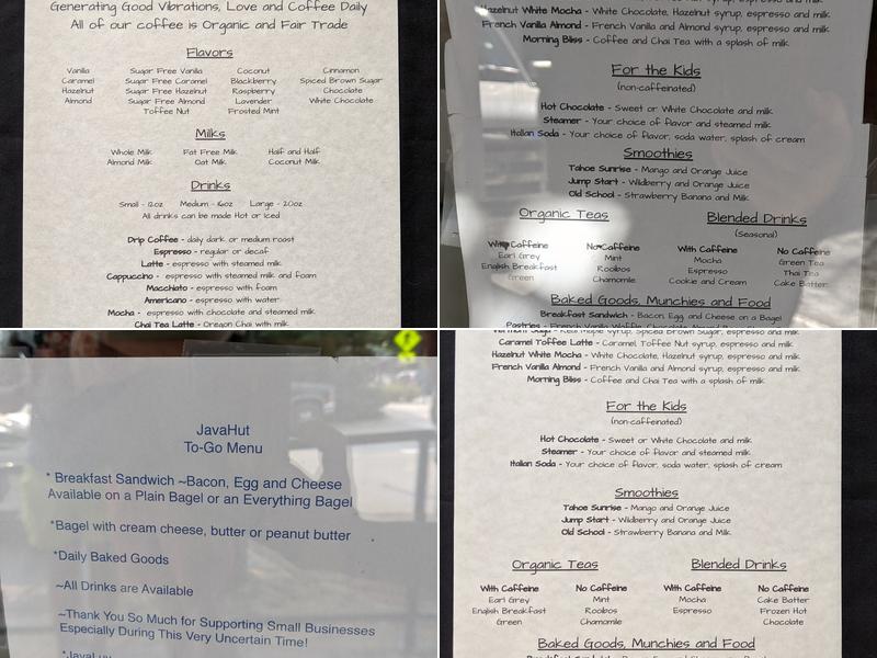 JavaHut Kings Beach Menu