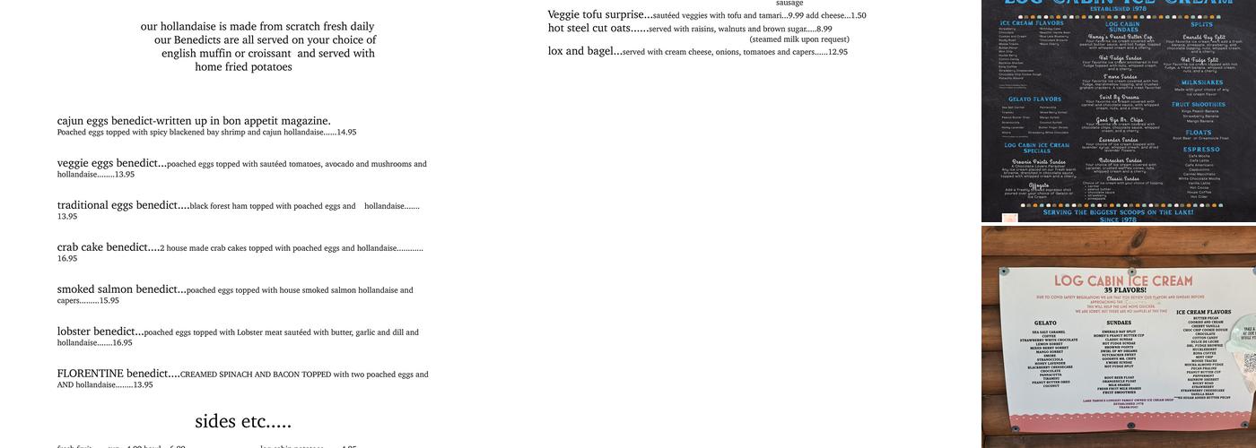 Log Cabin Ice Cream Menu