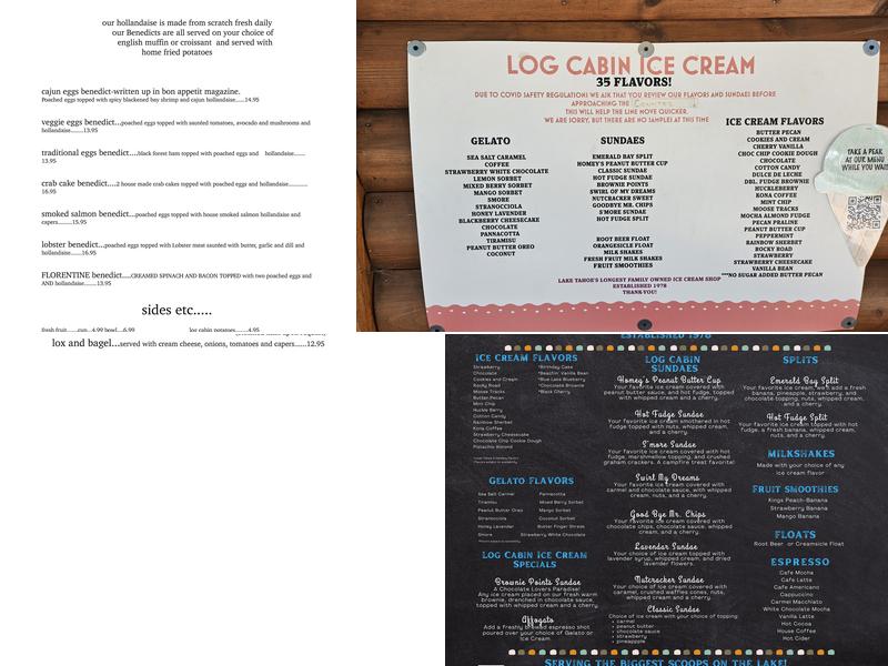 Log Cabin Ice Cream Menu