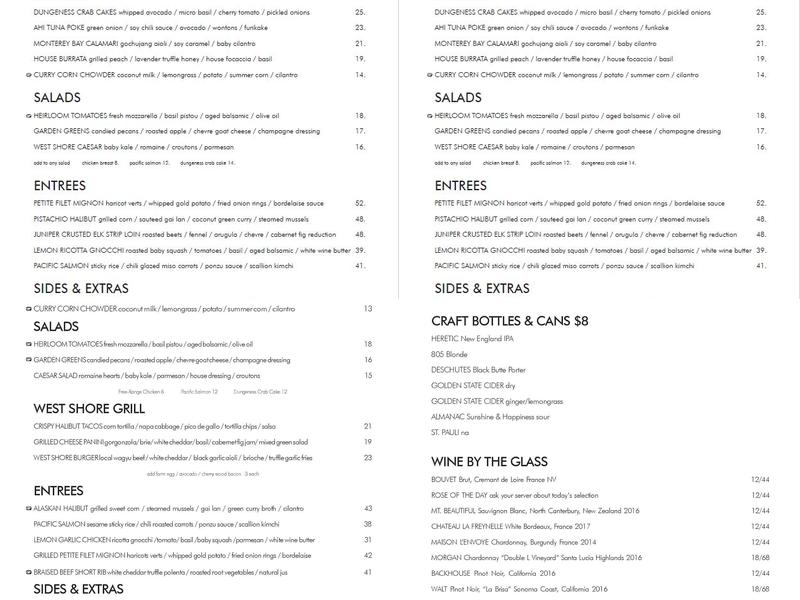 West Shore Cafe and Inn Menu