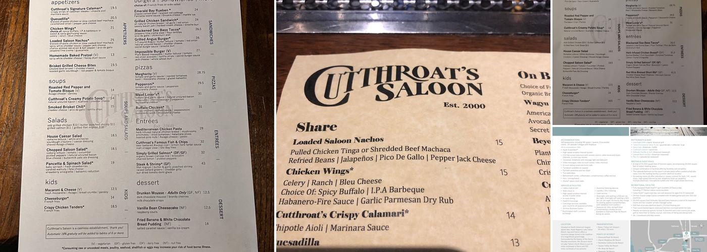 Cutthroat's Saloon Menu