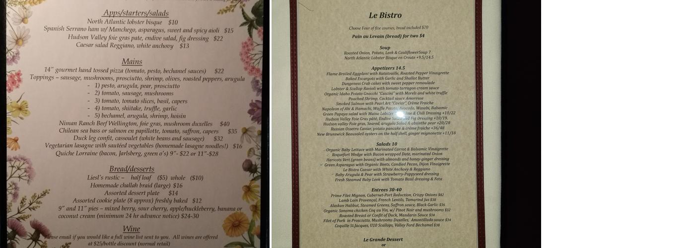 Le Bistro Menu