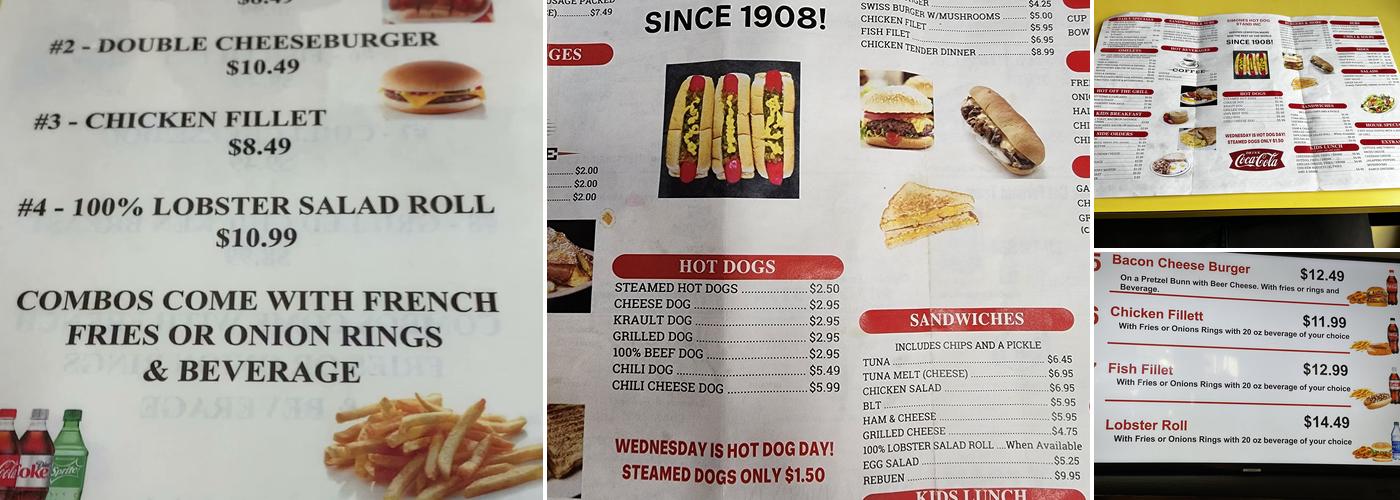 Simones' Hot Dog Stand Menu