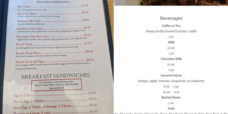 Webster's Eatery Menu