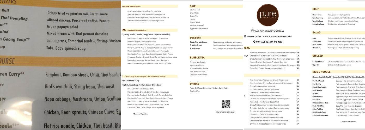 Pure Thai Kitchen Menu