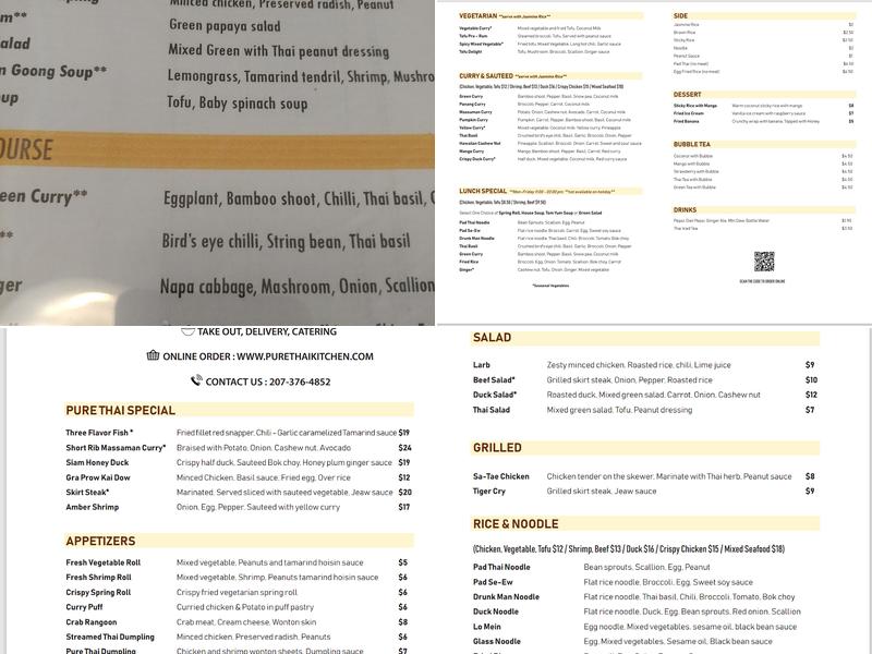 Pure Thai Kitchen Menu