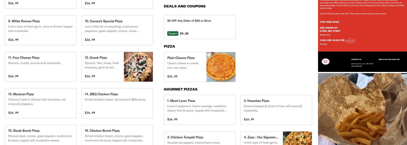 Caruso's Pizza Lynn Menu