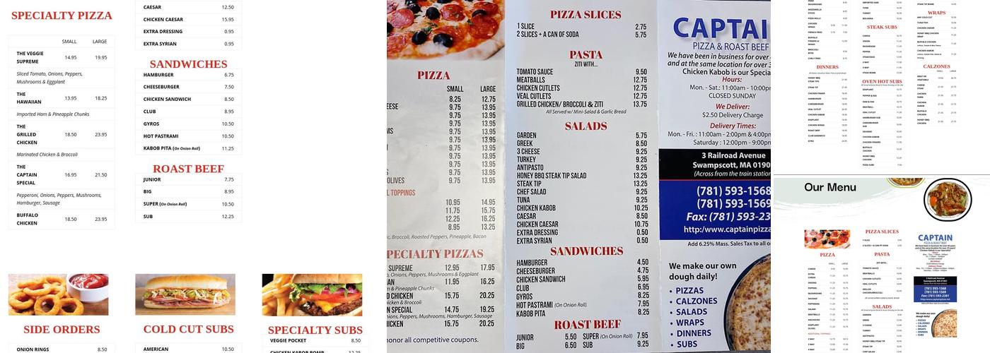 Captain Pizza & Roast Beef Menu
