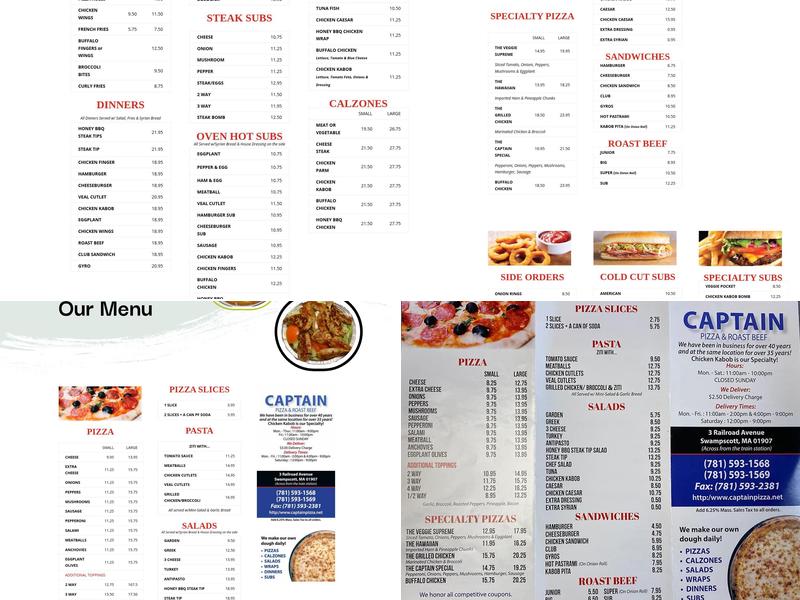Captain Pizza & Roast Beef Menu