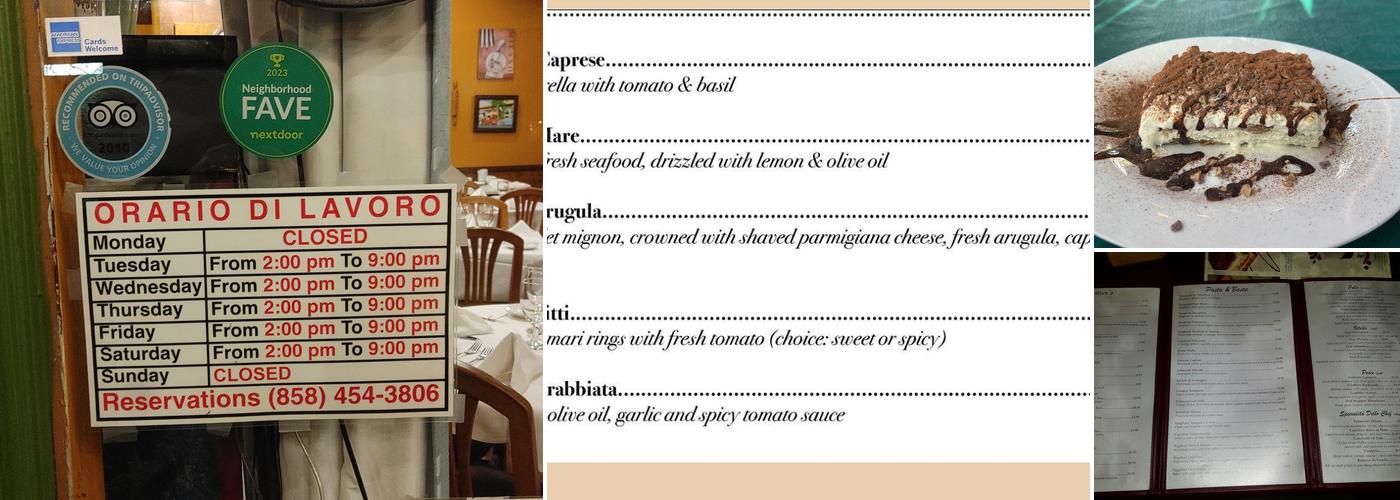 Cafe Milano Menu