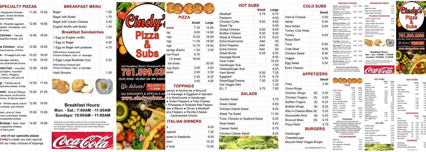 Cindy's Pizza & Subs Menu