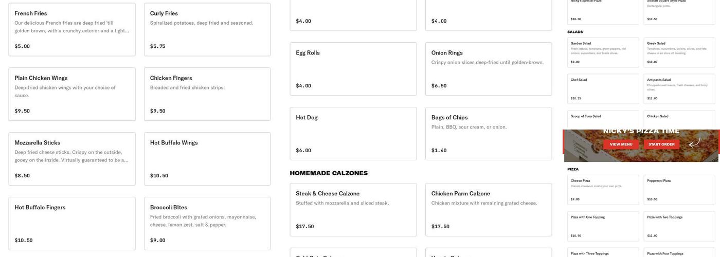Nicky's Pizza Time Menu