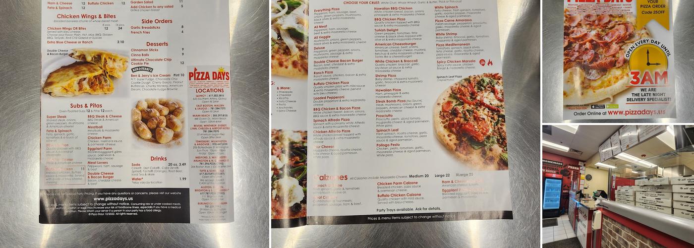 Pizza Days Menu