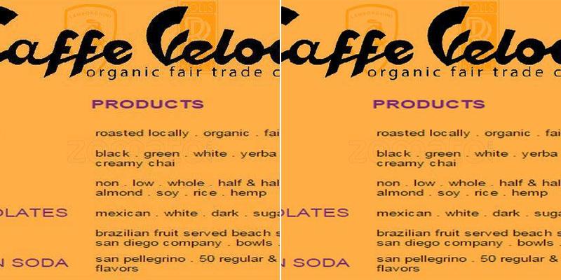 Caffe Veloce Menu