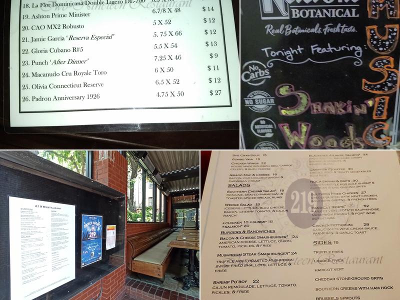 Two Nineteen Restaurant Menu