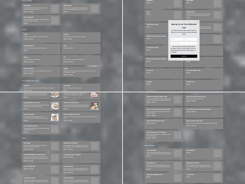 The Turquoise Café-Bar Europa Menu