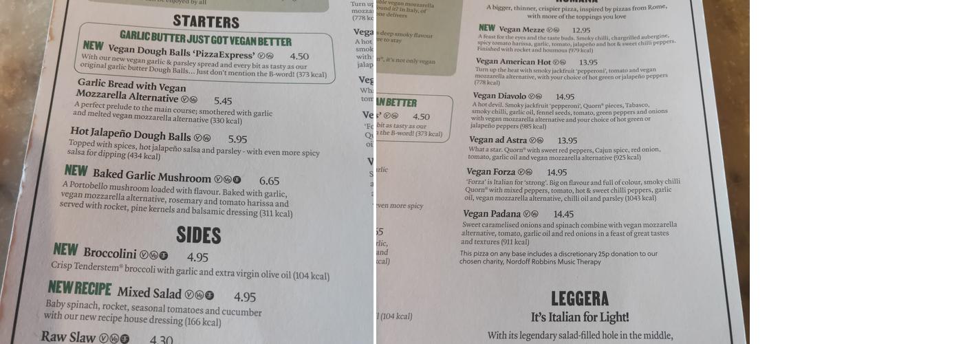 Pizza Express Menu