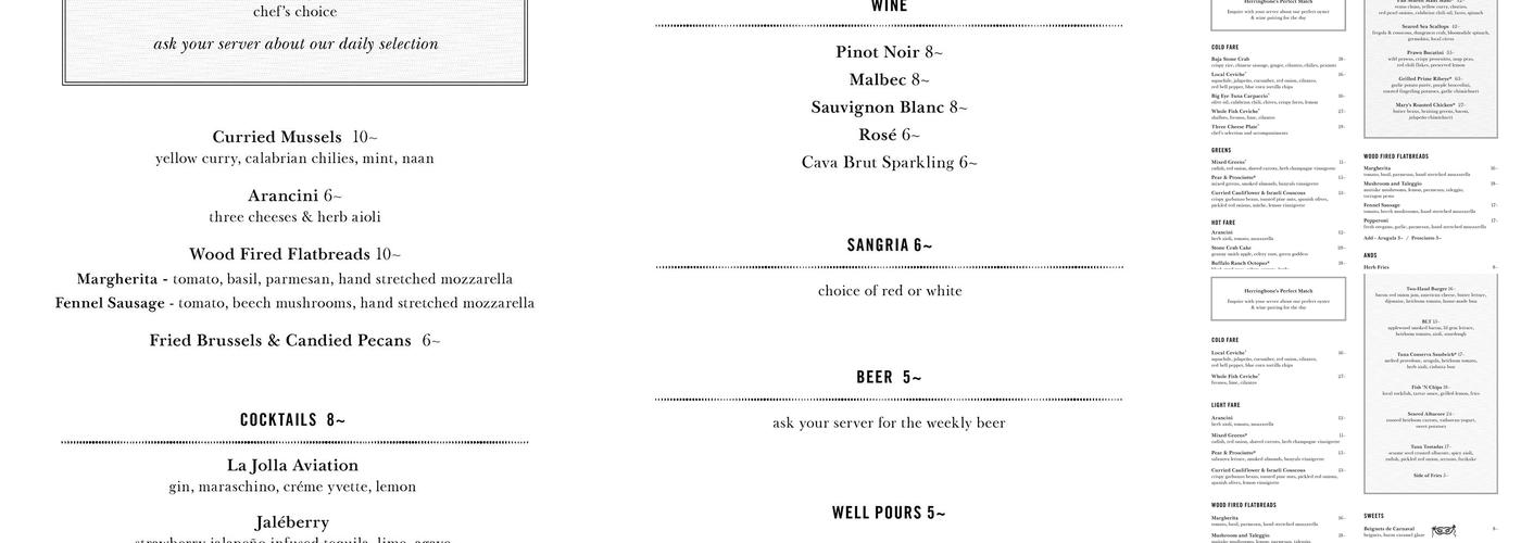 Herringbone La Jolla Menu