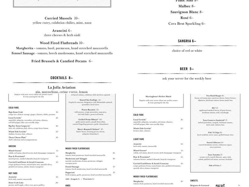 Herringbone La Jolla Menu