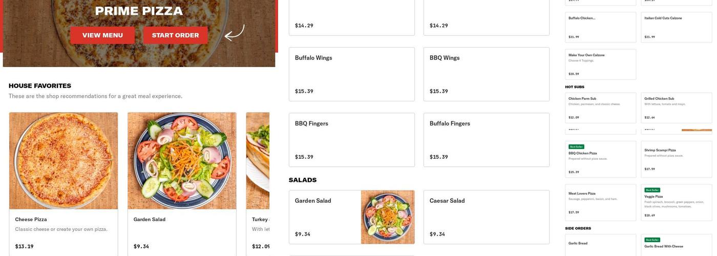 Prime Pizza Menu