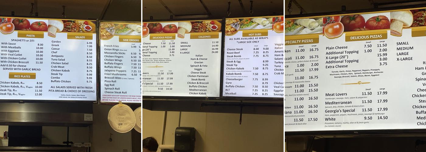 Georgia's Pizza Menu