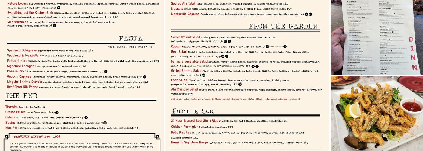 Bernini's Bistro Menu