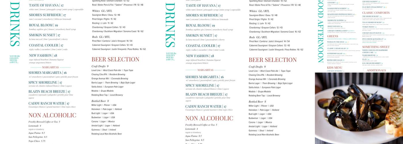 Shores Restaurant Menu