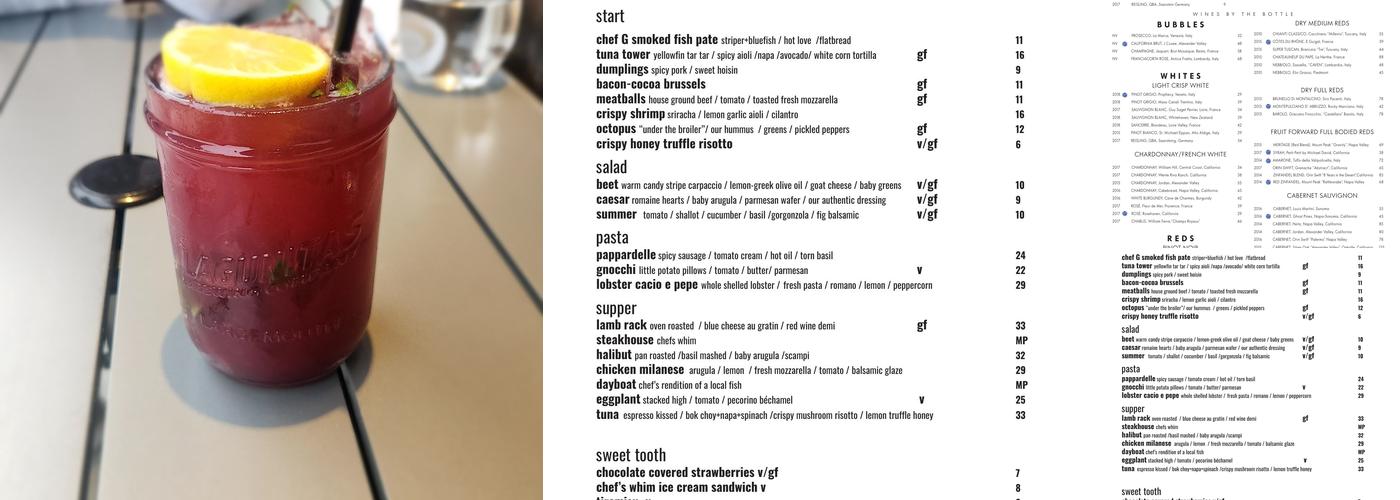 G Bar and Kitchen Menu