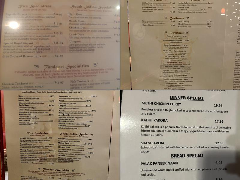Royal India Bistro Menu