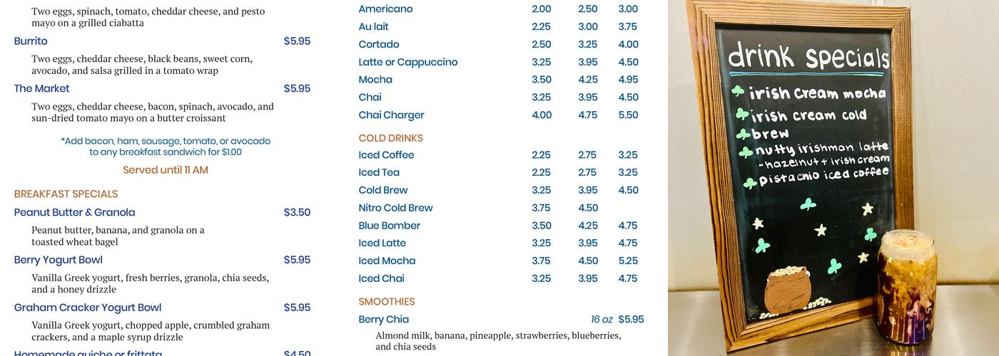 Blue Canoe Cafe Menu
