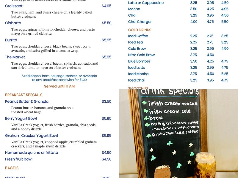 Blue Canoe Cafe Menu