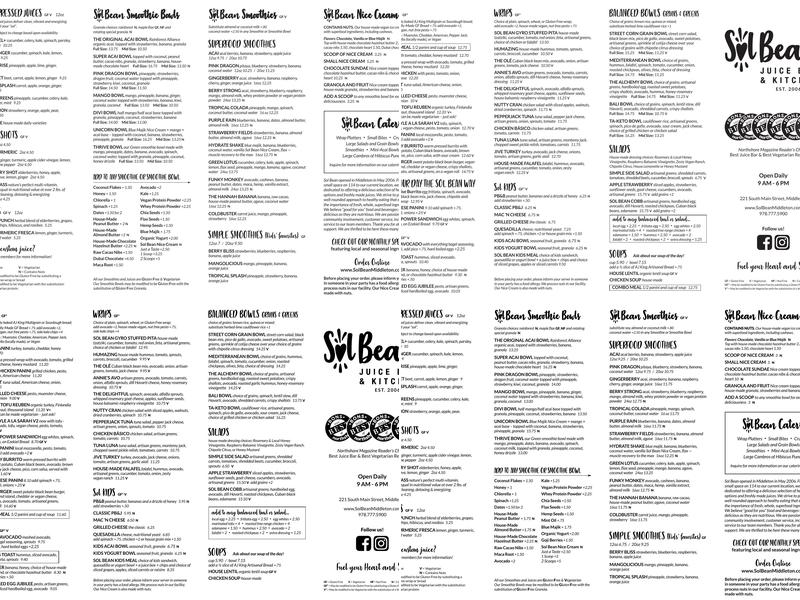 Solbean Menu