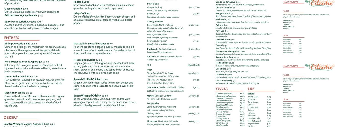 Cilantro Menu