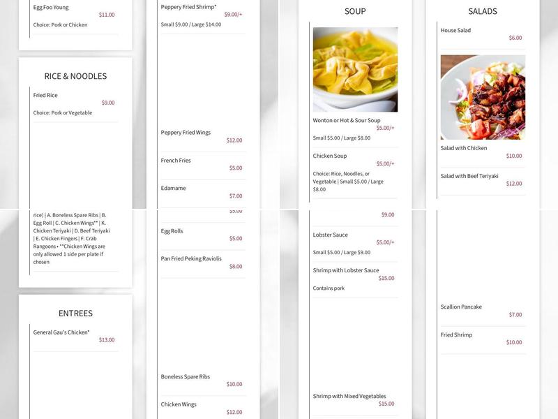 Green Tea Chinese Resturant Menu