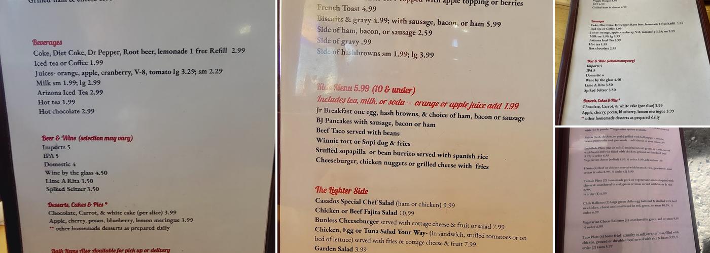 JoAnn's Ranch O Casados Restaurant Menu