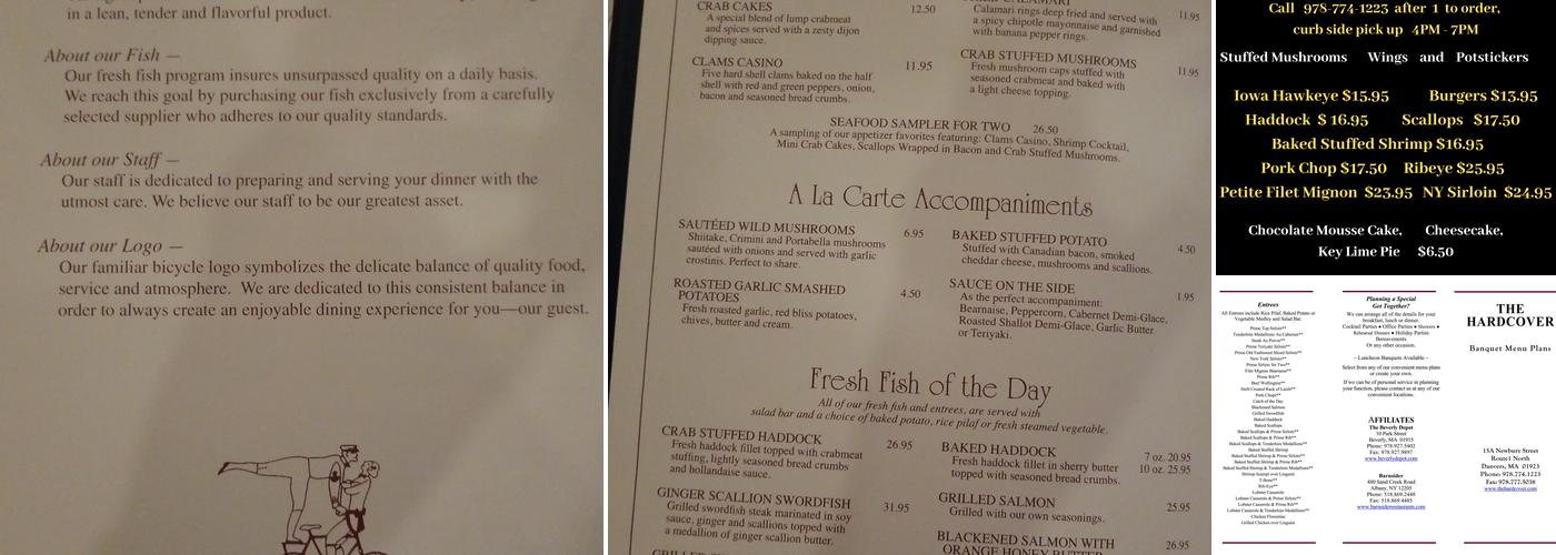 The Hardcover Restaurant Menu