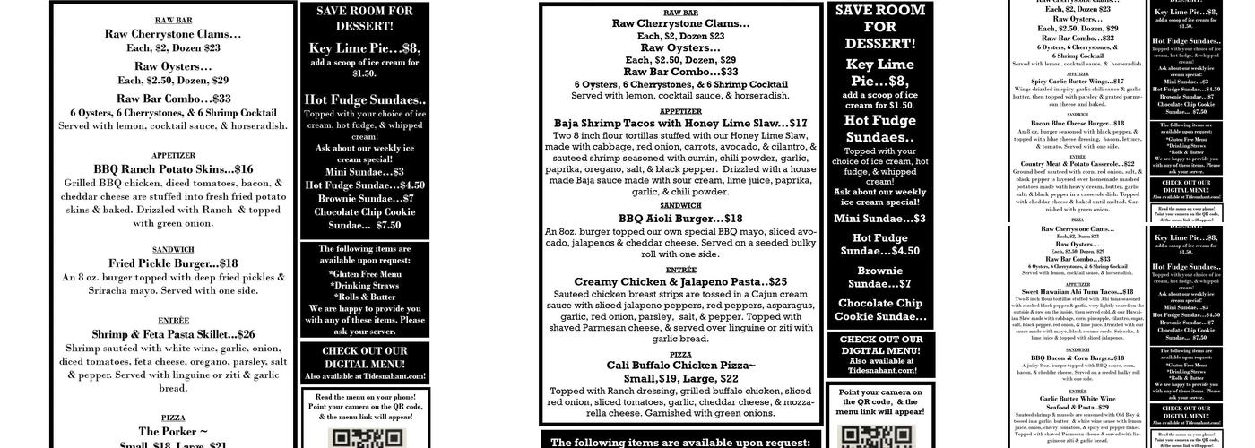 Tides Restaurants & Pub Menu