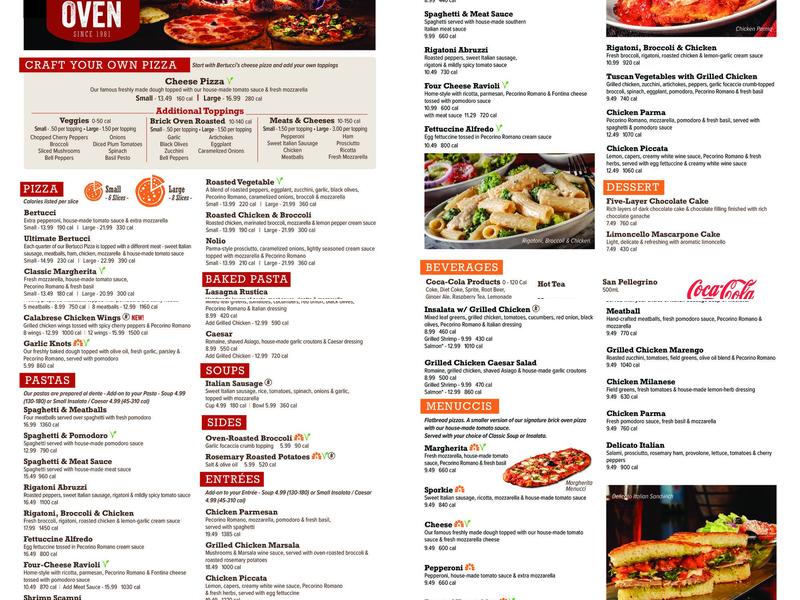 Bertucci's Italian Restaurant Menu