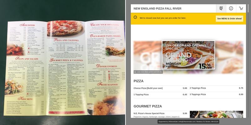 New England Pizza Menu