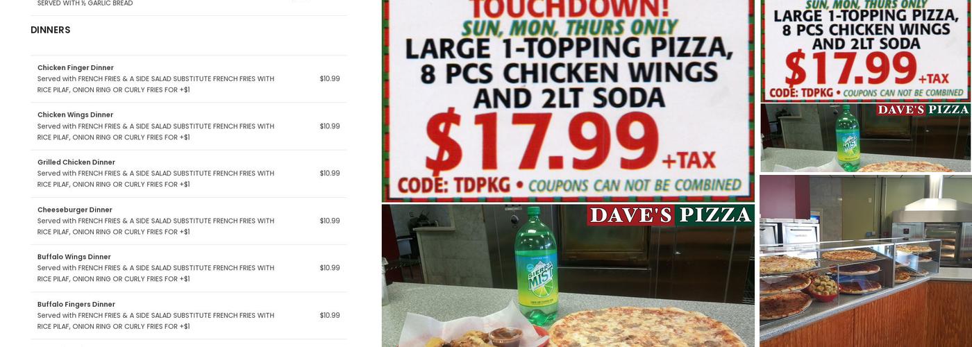 Dave's Pizza Menu