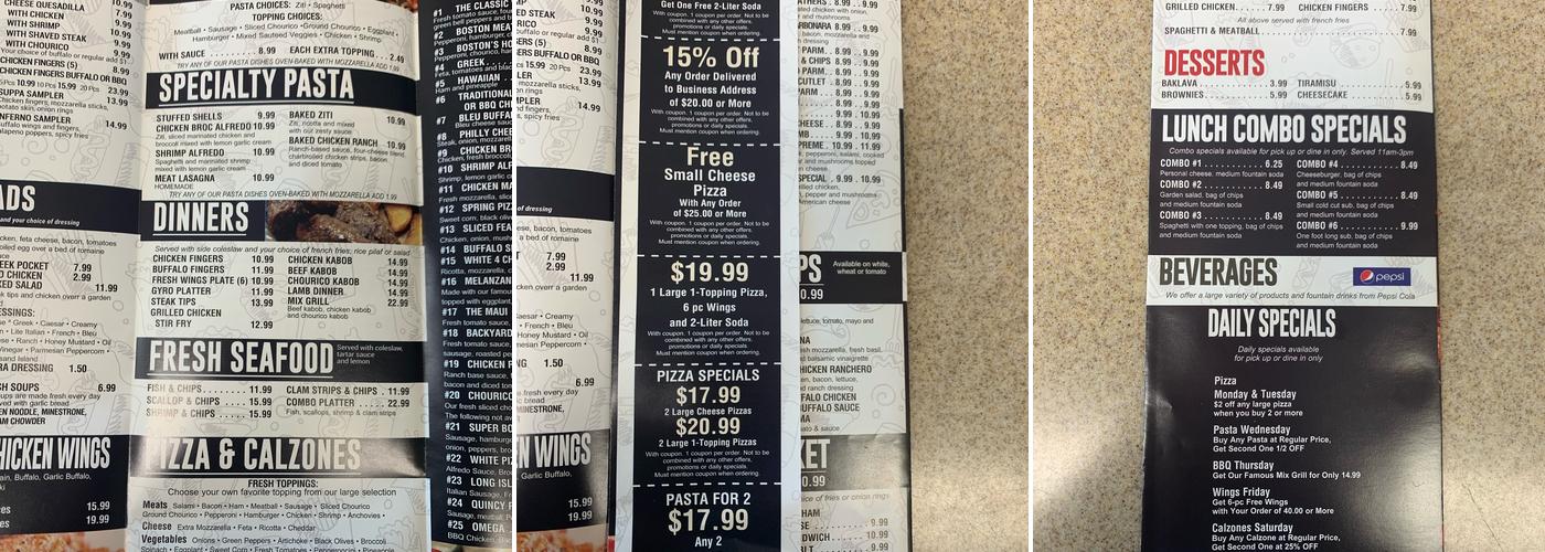 Boston Pizza & Seafood Menu